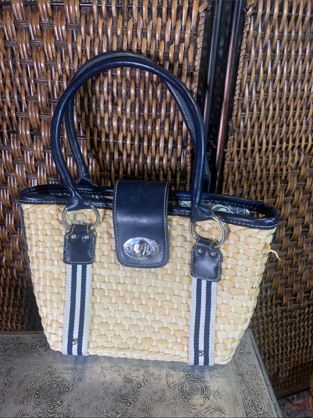 Woven Navy & Tan Basket Purse Chaps